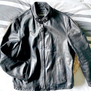 Black Men’s XL Schott Cafe Racer Leather Jacket